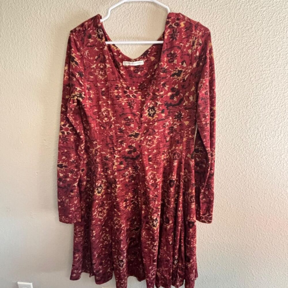 Peruvian Connection Long Sleeve Burgundy A-Line Dress